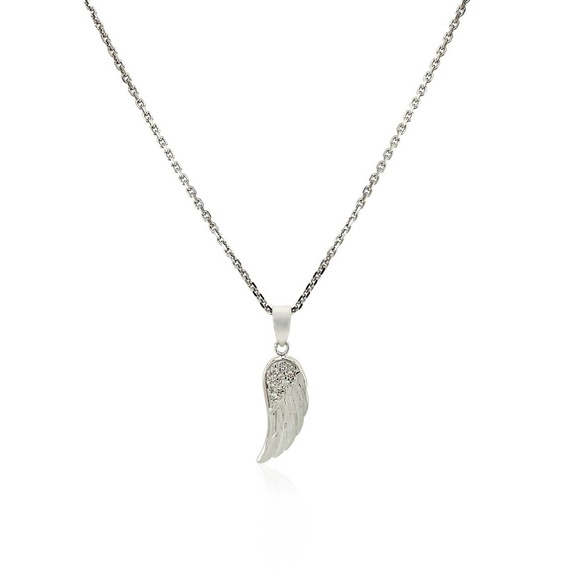 Sterling Silver with Textured Angel Wing Pendant - Picture 2 of 3